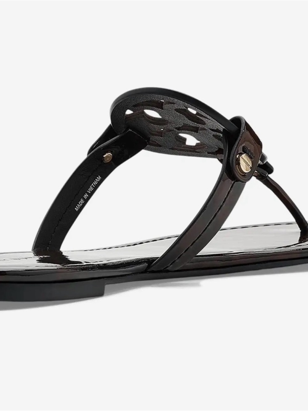 Tory Burch Black Patent Miller Logo Thong Sandal NWT size 10 - Picture 2 of 8